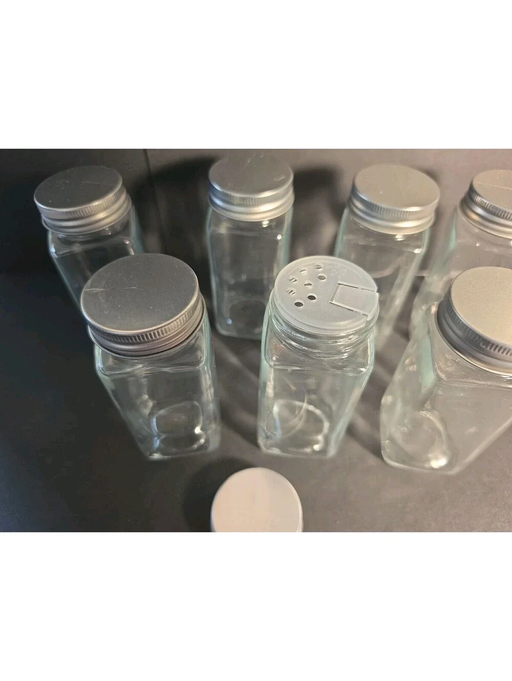 Set Of 7 New Square Spice Holders Glass 4.25